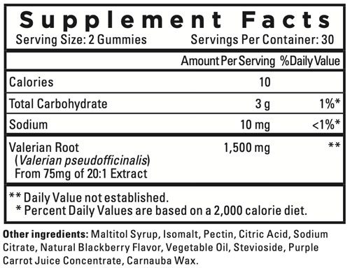 peaceful sleep gummies product label